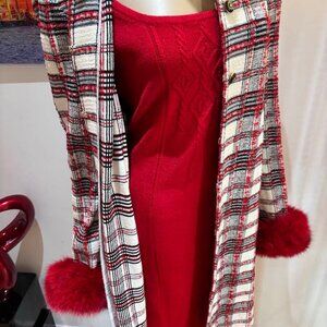 Ms Santa St John outfit red fox fur coat dress suit long jacket 12 Christmas pla